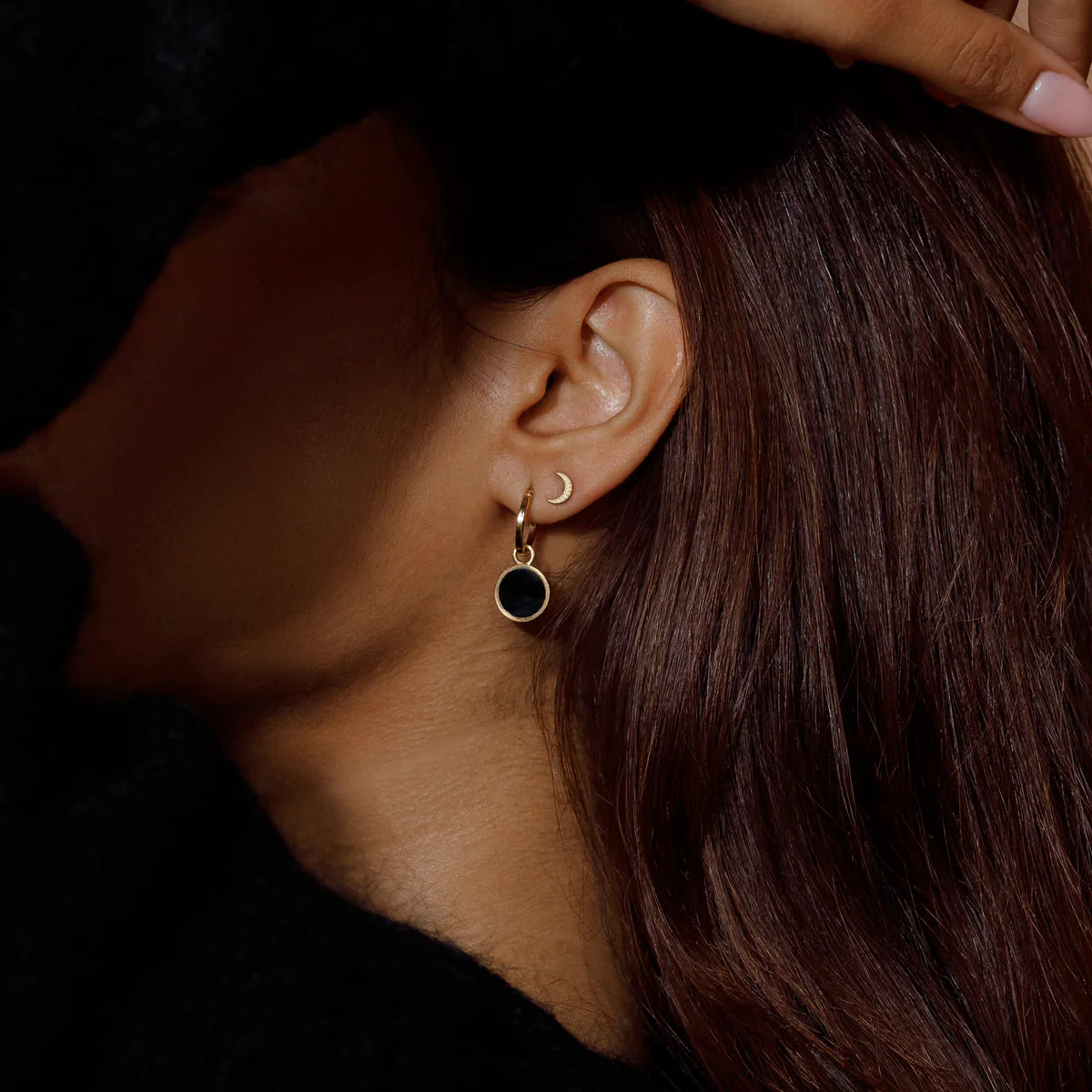 Gold Hoop Earrings - Black Onyx Portilla