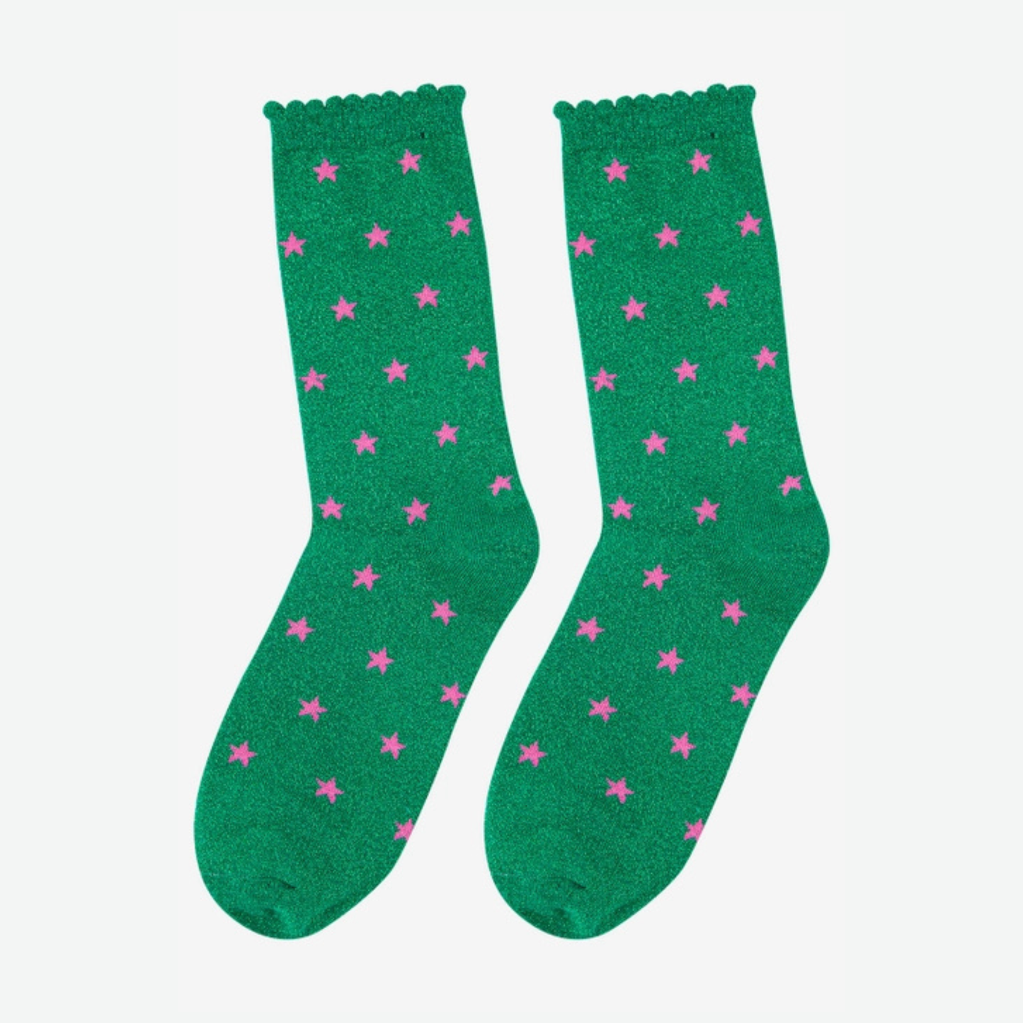Glitter Socks - Green with Pink Stars