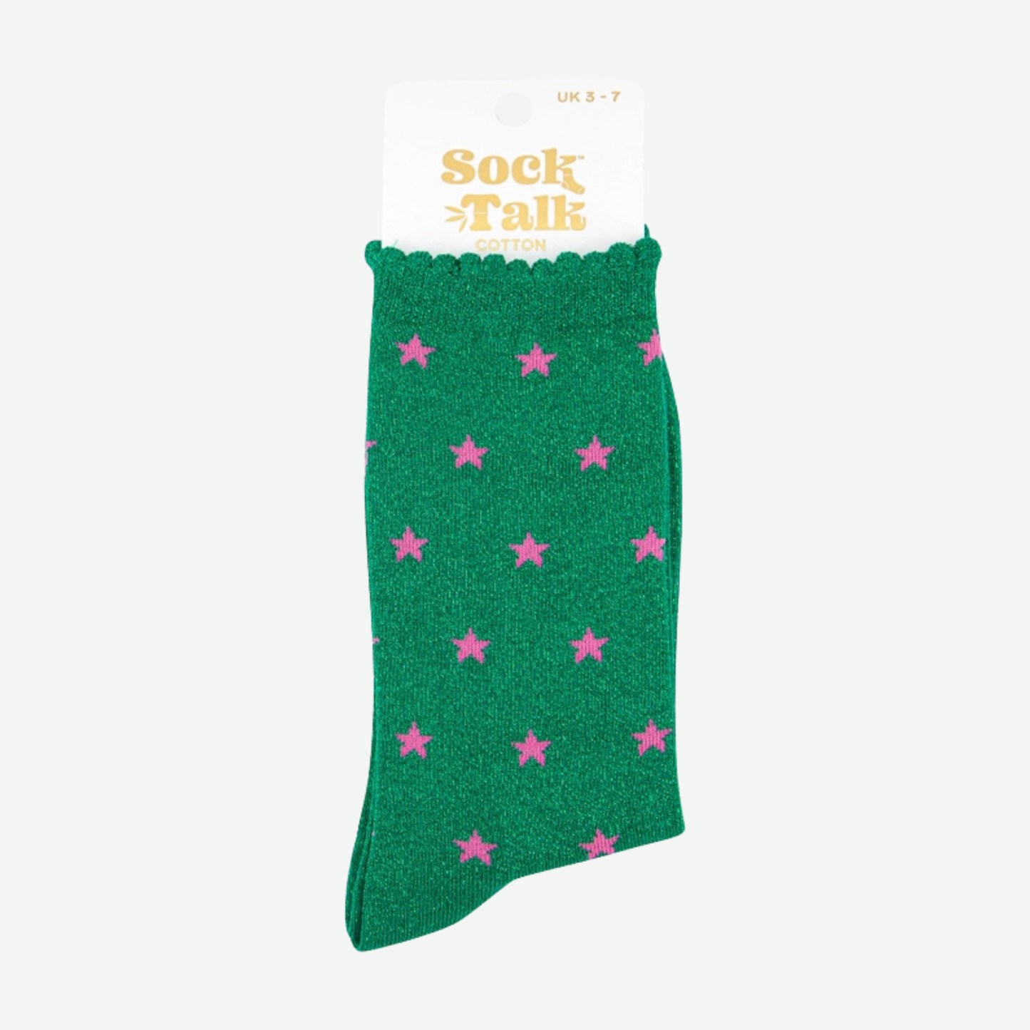 Glitter Socks - Green with Pink Stars