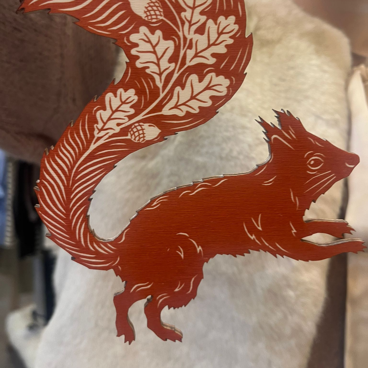 Wooden Hanging Decoration - Rusty Red Squirrel