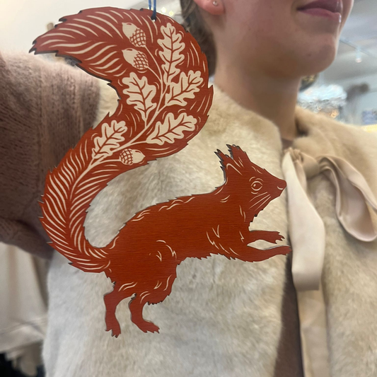 Wooden Hanging Decoration - Rusty Red Squirrel