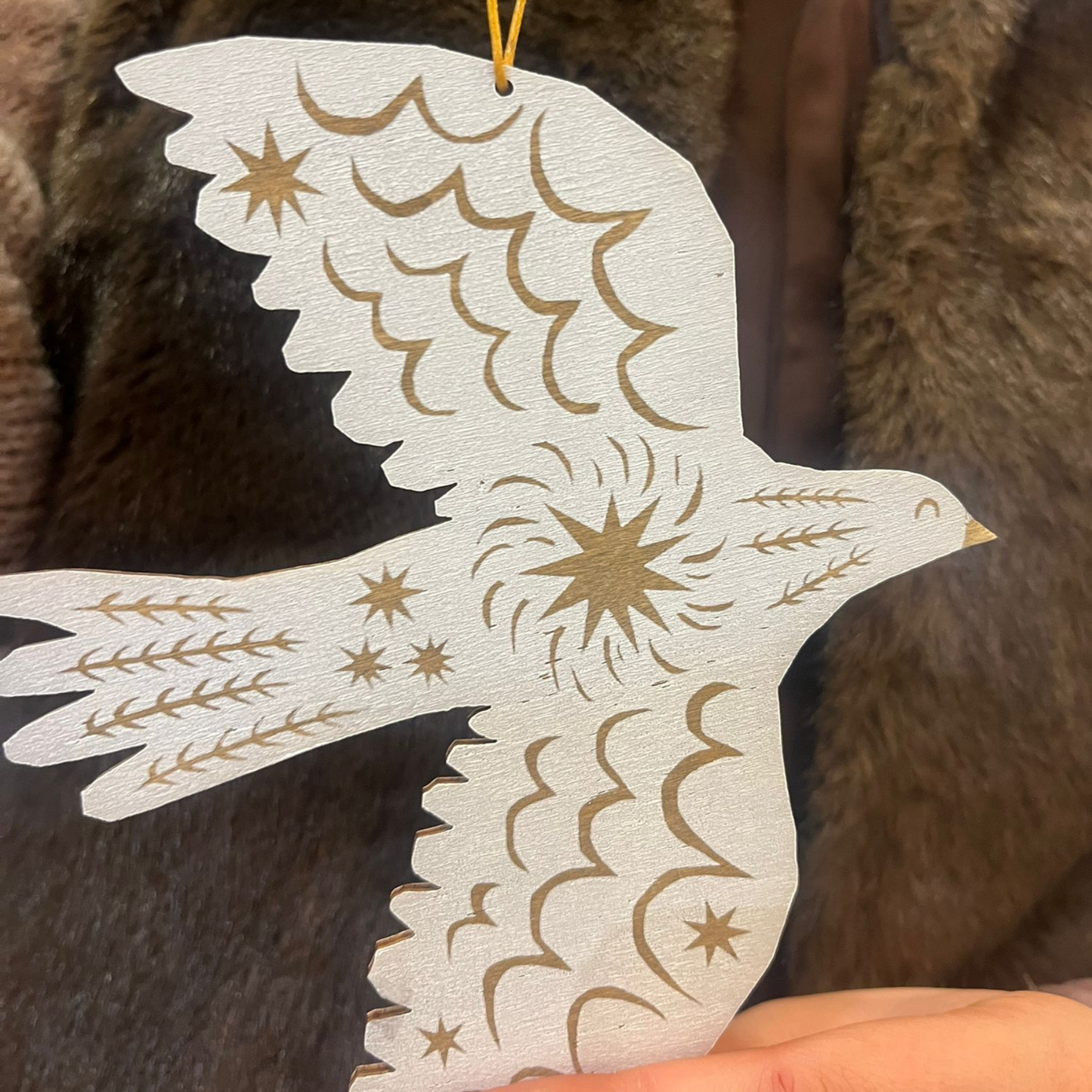 Wooden Hanging Decoration - White Winter Bird