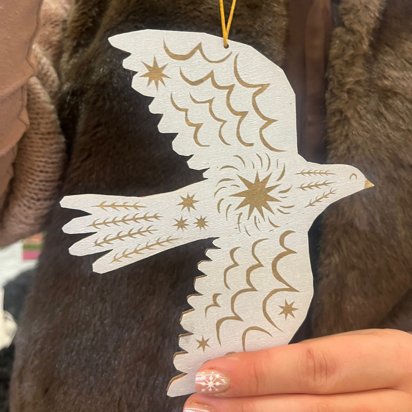 Wooden Hanging Decoration - White Winter Bird