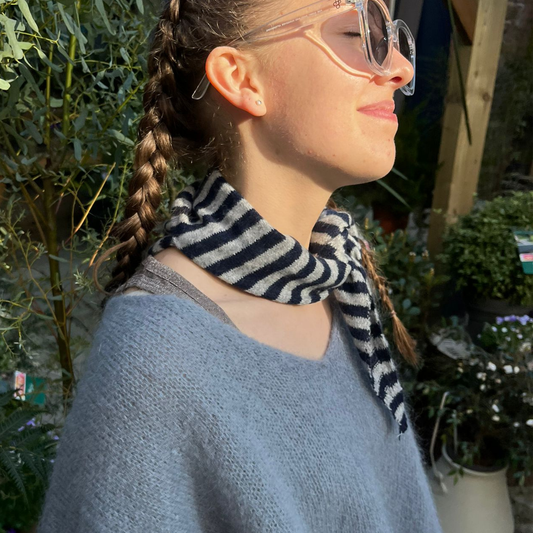Wool Blend Triangle Neck Scarf - Grey Stripe