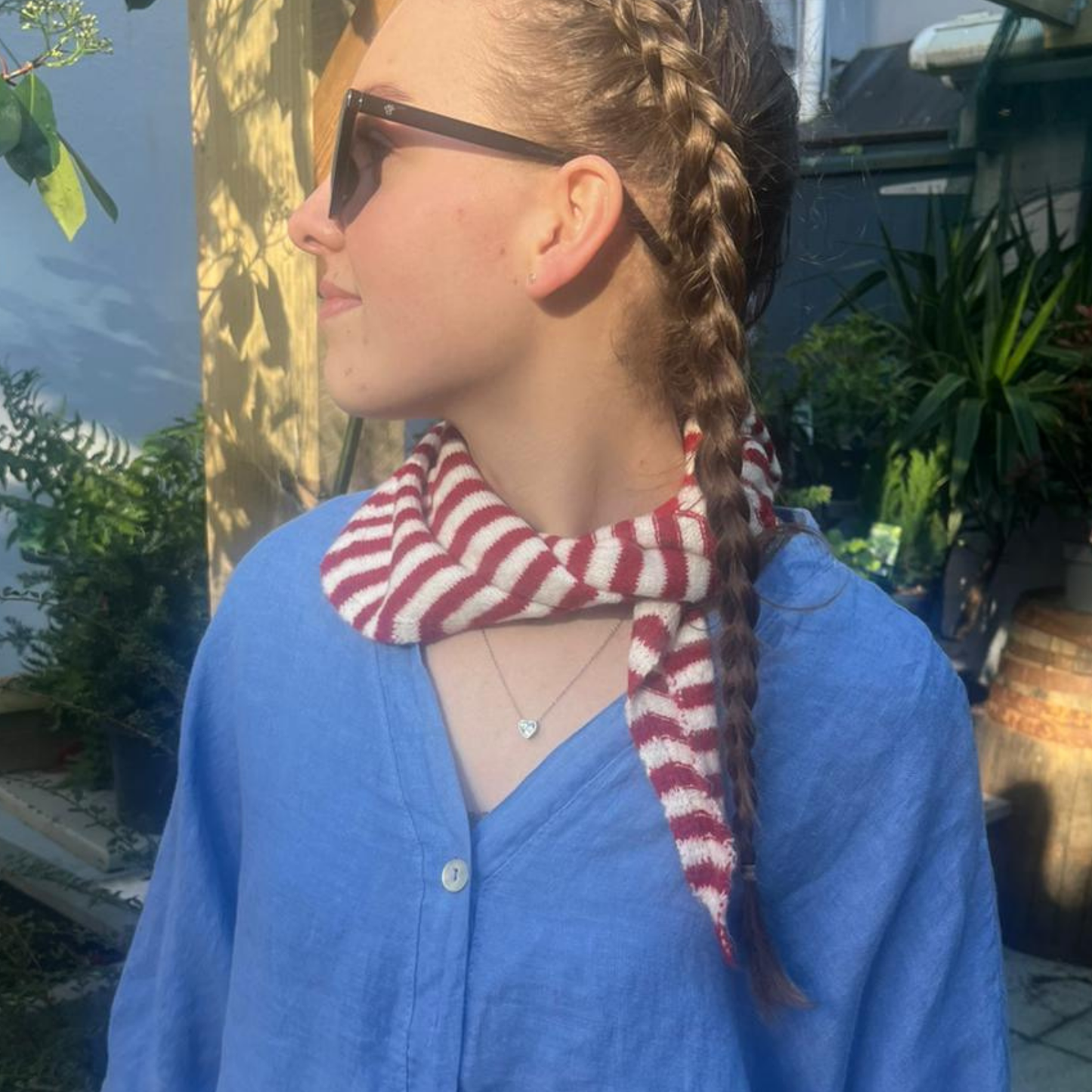 Wool Blend Triangle Neck Scarf - Red Stripe