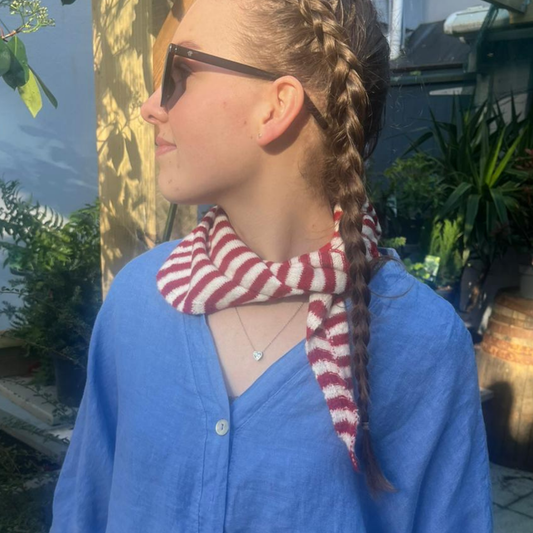 Wool Blend Triangle Neck Scarf - Red Stripe