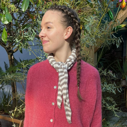 Wool Blend Triangle Neck Scarf - Taupe Stripe