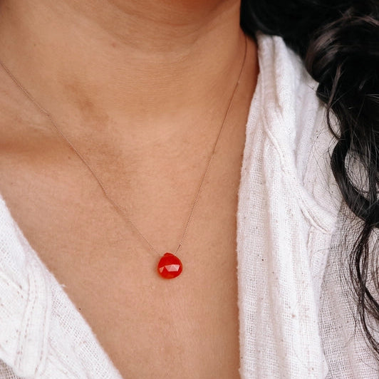 Silk Cord Birthstone Necklace - July Carnelian