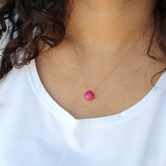 Silk Cord Birthstone Necklace - July Ruby