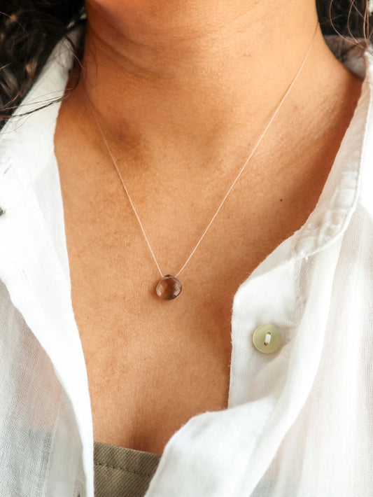 Silk Cord Gemstone Necklace - Smoky Quartz