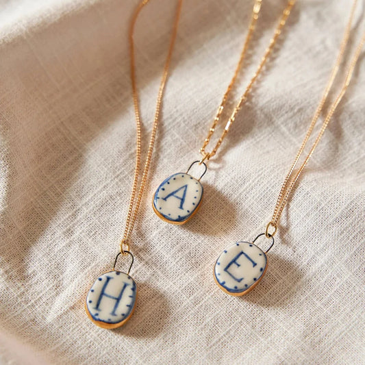 Porcelain and Gold Lustre Pendant - Initial