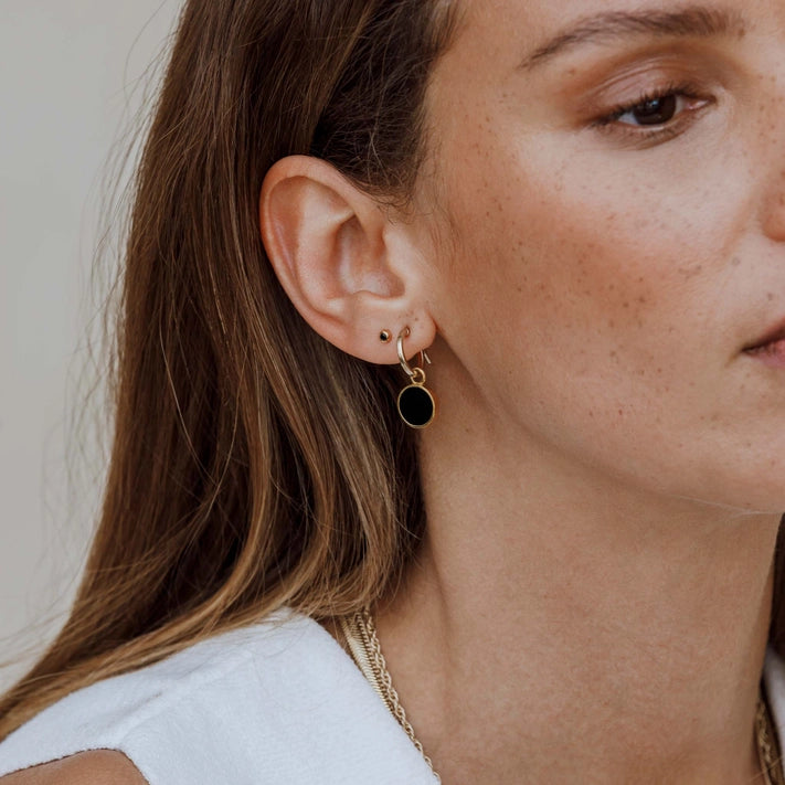 Gold Hoop Earrings - Black Onyx Portilla
