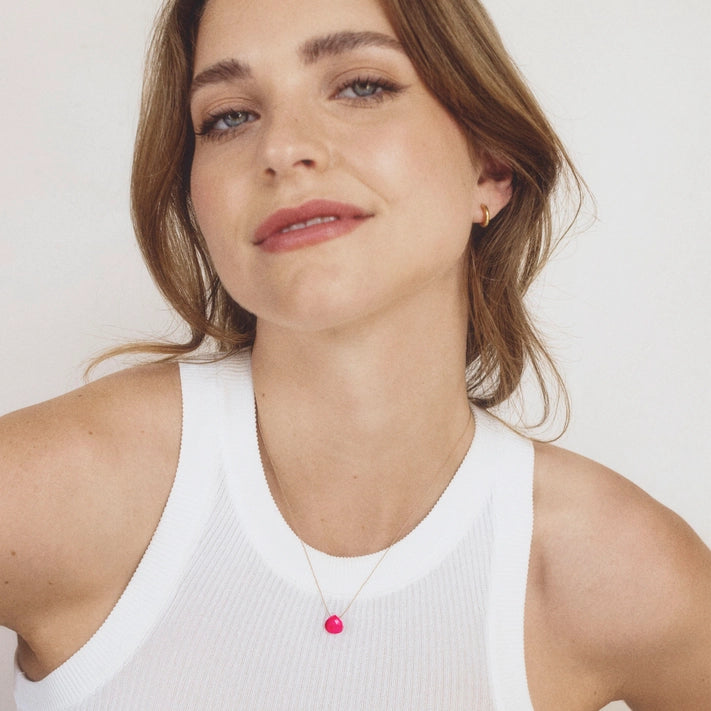 Fine Cord Gemstone Necklace - Pink Chalcedony