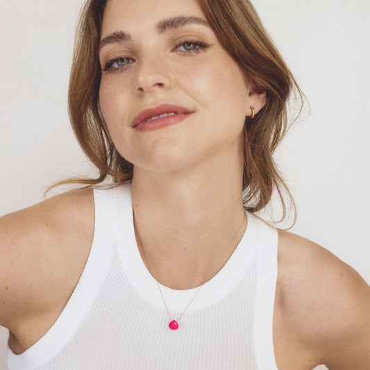 Fine Cord Gemstone Necklace - Pink Chalcedony