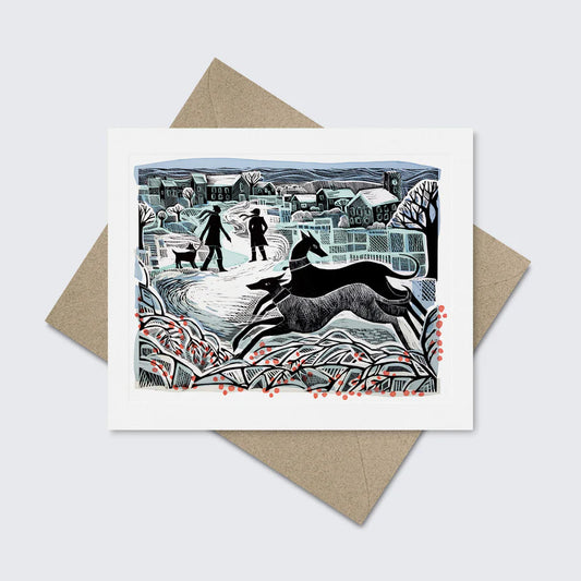 Greetings Card - Whippets in Winter