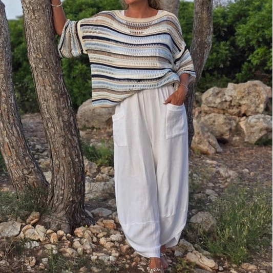 Linen and Cotton Blend Trousers - White
