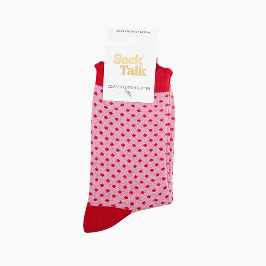 Polka Dot Cotton Glitter Socks - Pink & Red