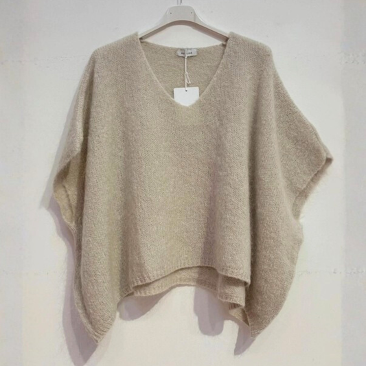 Mohair Blend Oversized Tank Top - Beige