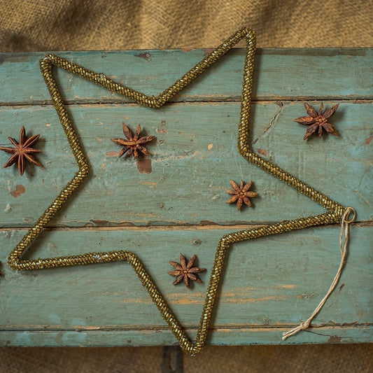 Large Beaded Star Decoration - Gold