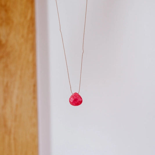 Silk Cord Birthstone Necklace - July Ruby