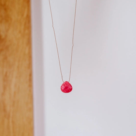 Silk Cord Birthstone Necklace - July Ruby