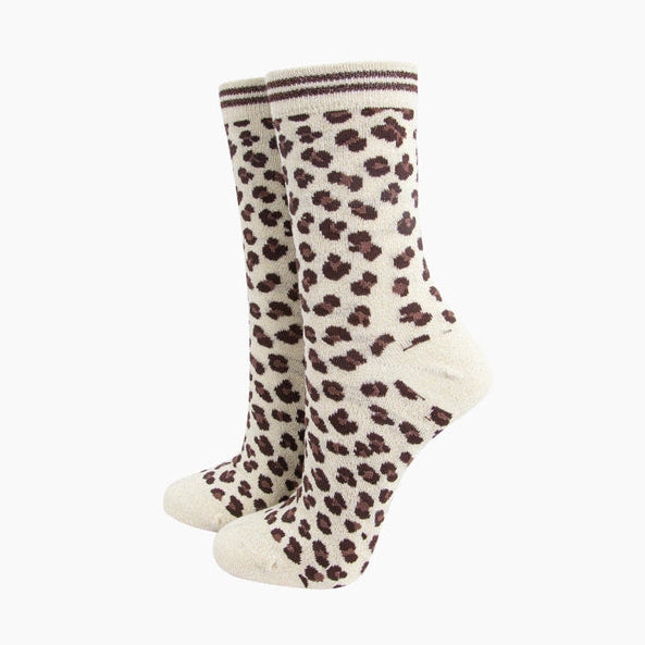 Cotton Blend Glitter Socks - Leopard