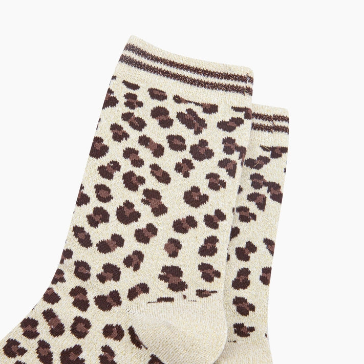 Cotton Blend Glitter Socks - Leopard