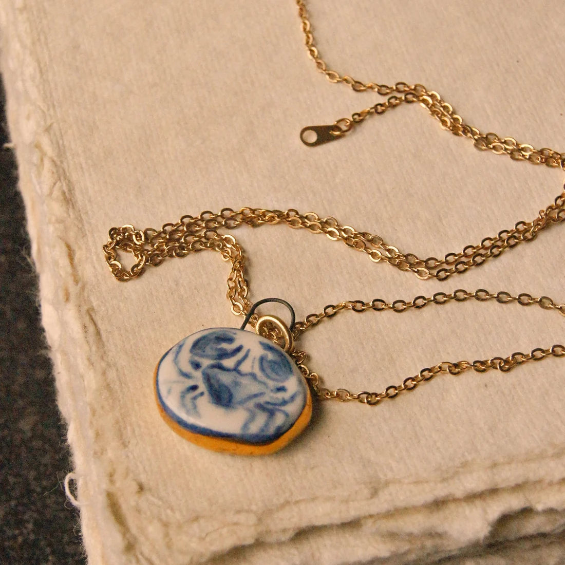 Porcelain and Gold Lustre Pendant - Crab