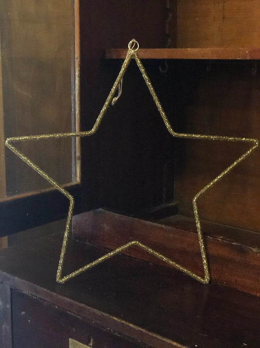 Large Beaded Star Decoration - Gold