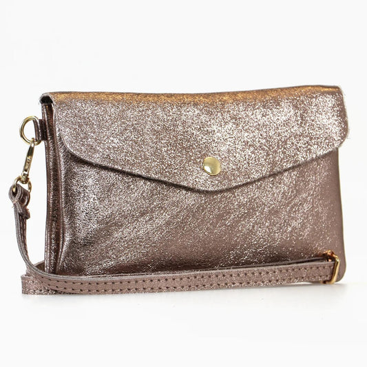 MSH Leather Crossbody Clutch Bag - Champagne