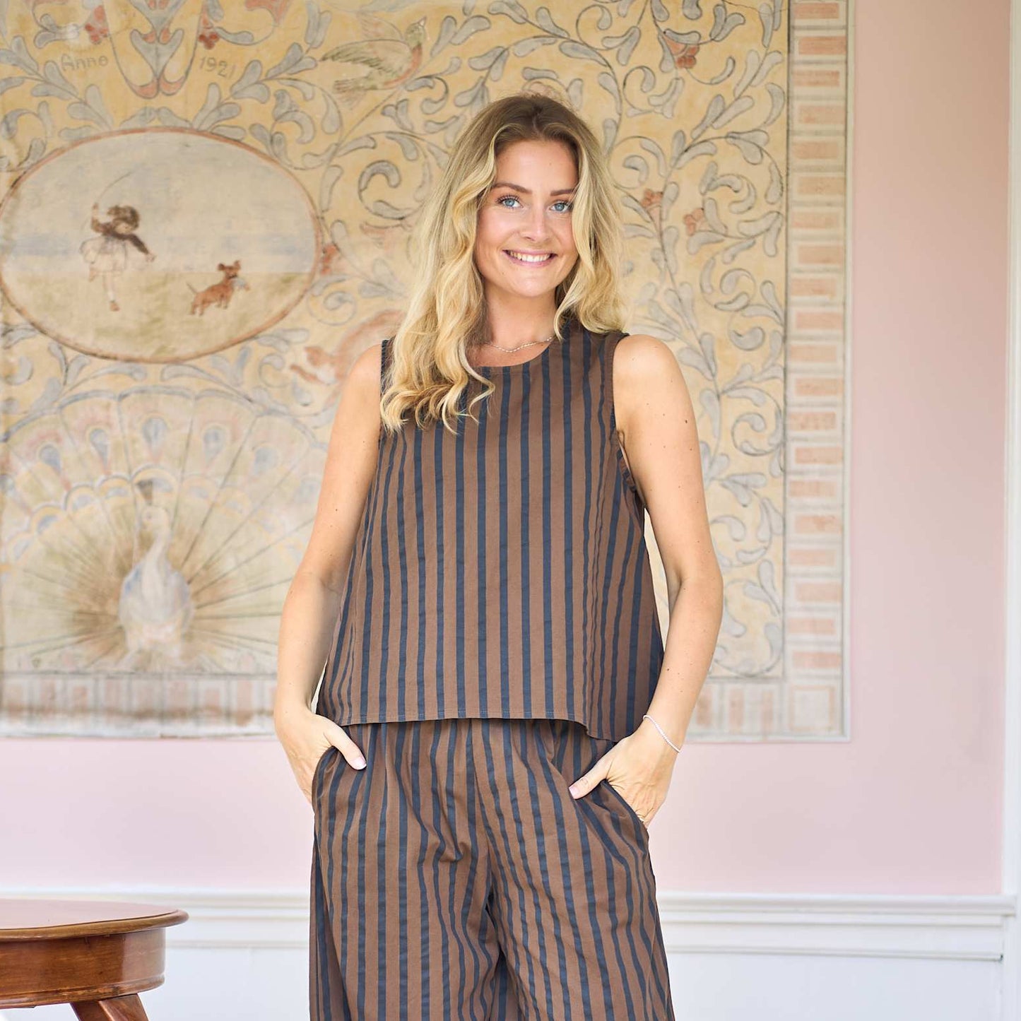 Sleeveless Striped Top - Espresso Brown