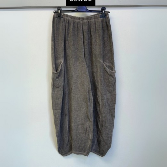 Linen and Cotton Loose Fit Trousers - Coffee