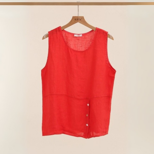 Linen Top with Button Detail - Coral
