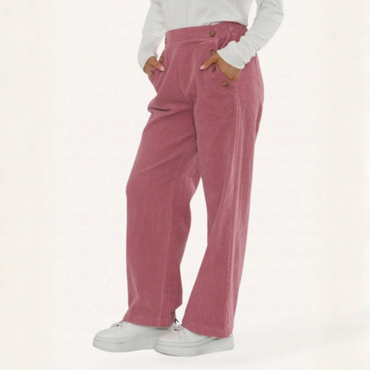 Button Detail Corduroy Trousers - Pink