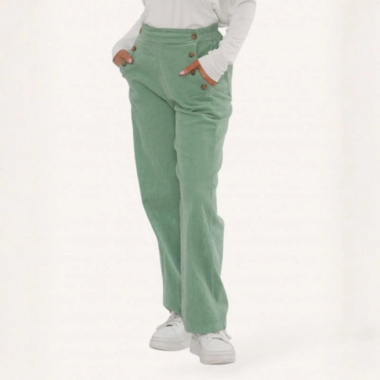 Button Detail Corduroy Trousers - Spring Green