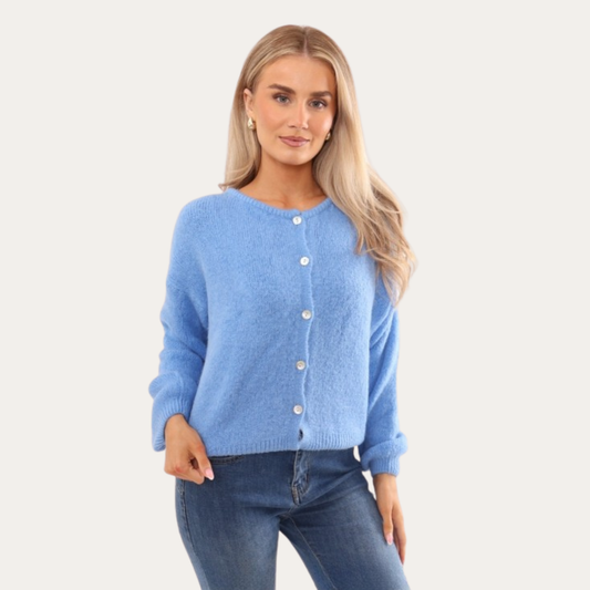 Alpaca Knit Button Cardigan - Cornflower Blue