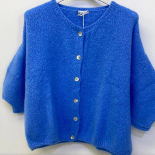 Bellerina Paris Cropped Sleeve Mohair Cardigan - Cornflower Blue