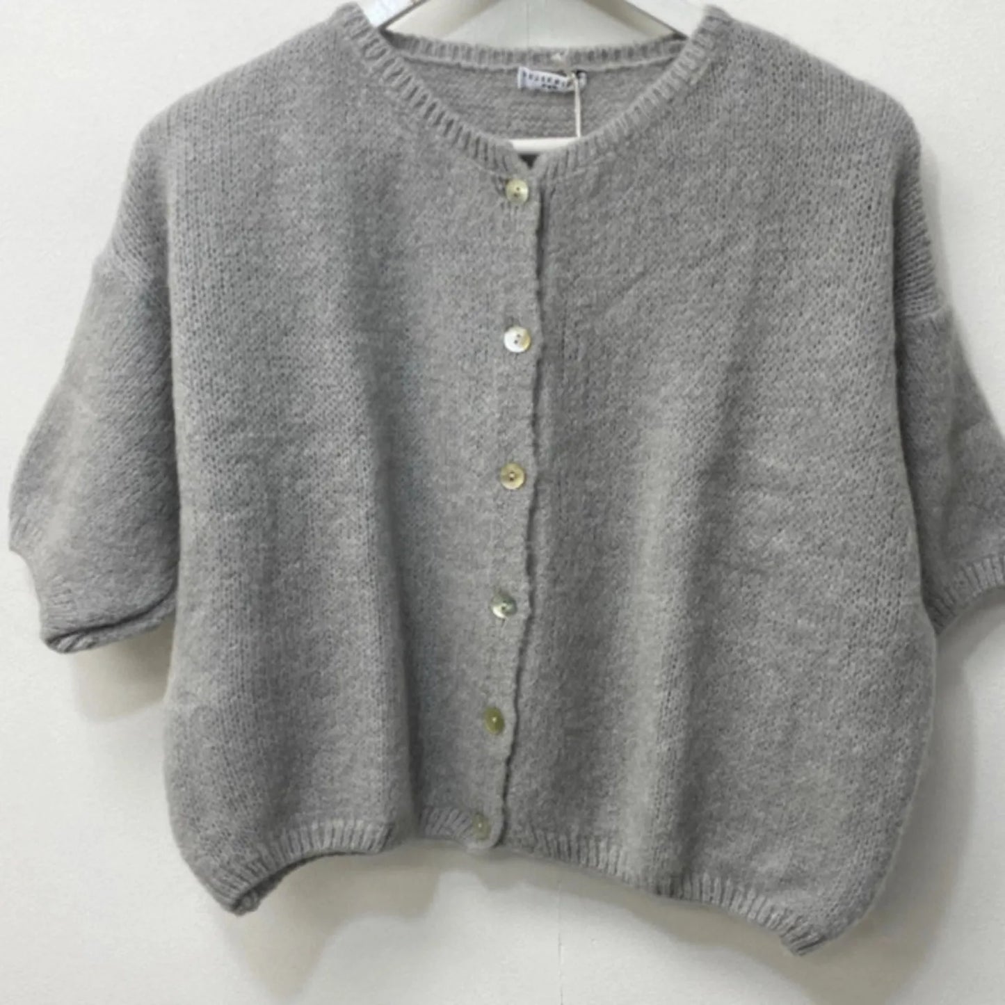Mohair Blend Cropped Sleeve Cardigan - Silver Grey