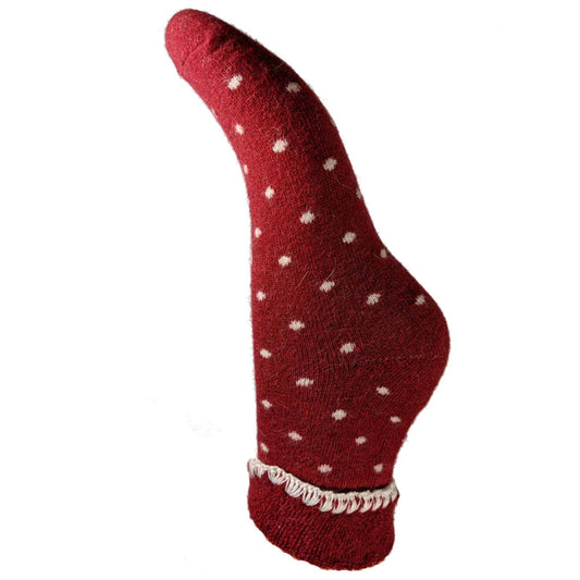 Joya Cuffed Wool Blend Socks - Red with Cream Dots