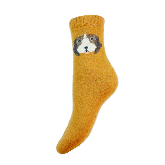 Joya Wool Blend Socks - Cute Dog Mustard