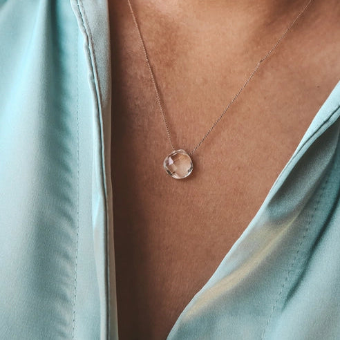 Silk Cord Birthstone Necklace - April Clear Quartz