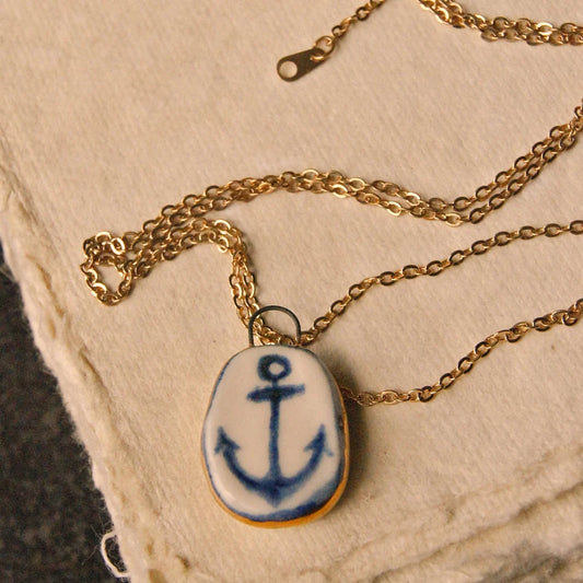 Porcelain and Gold Lustre Pendant - Anchor
