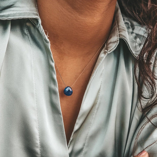 Silk Cord Birthstone Necklace - September Blue Sapphire