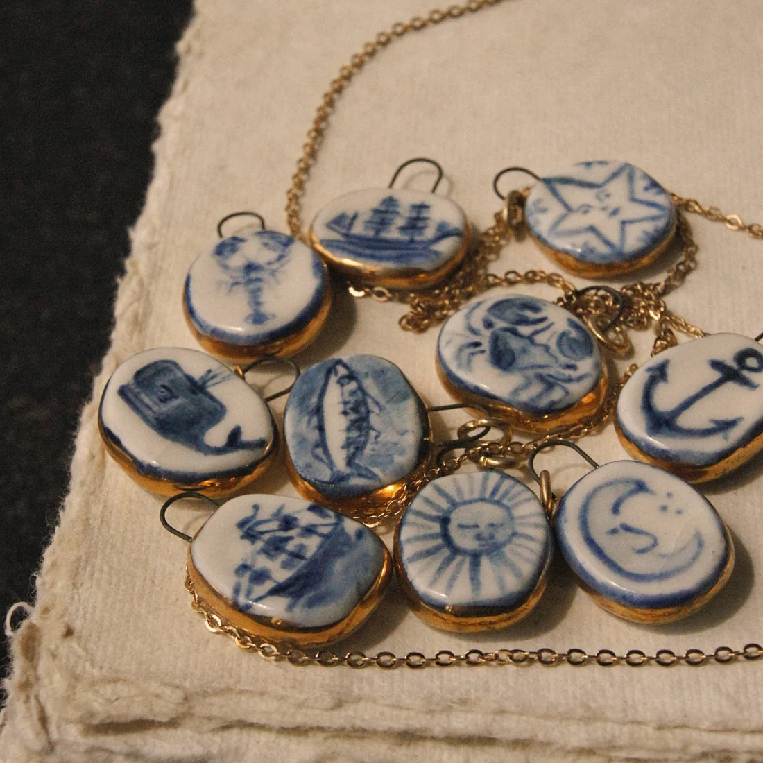 Porcelain and Gold Lustre Pendant - Anchor