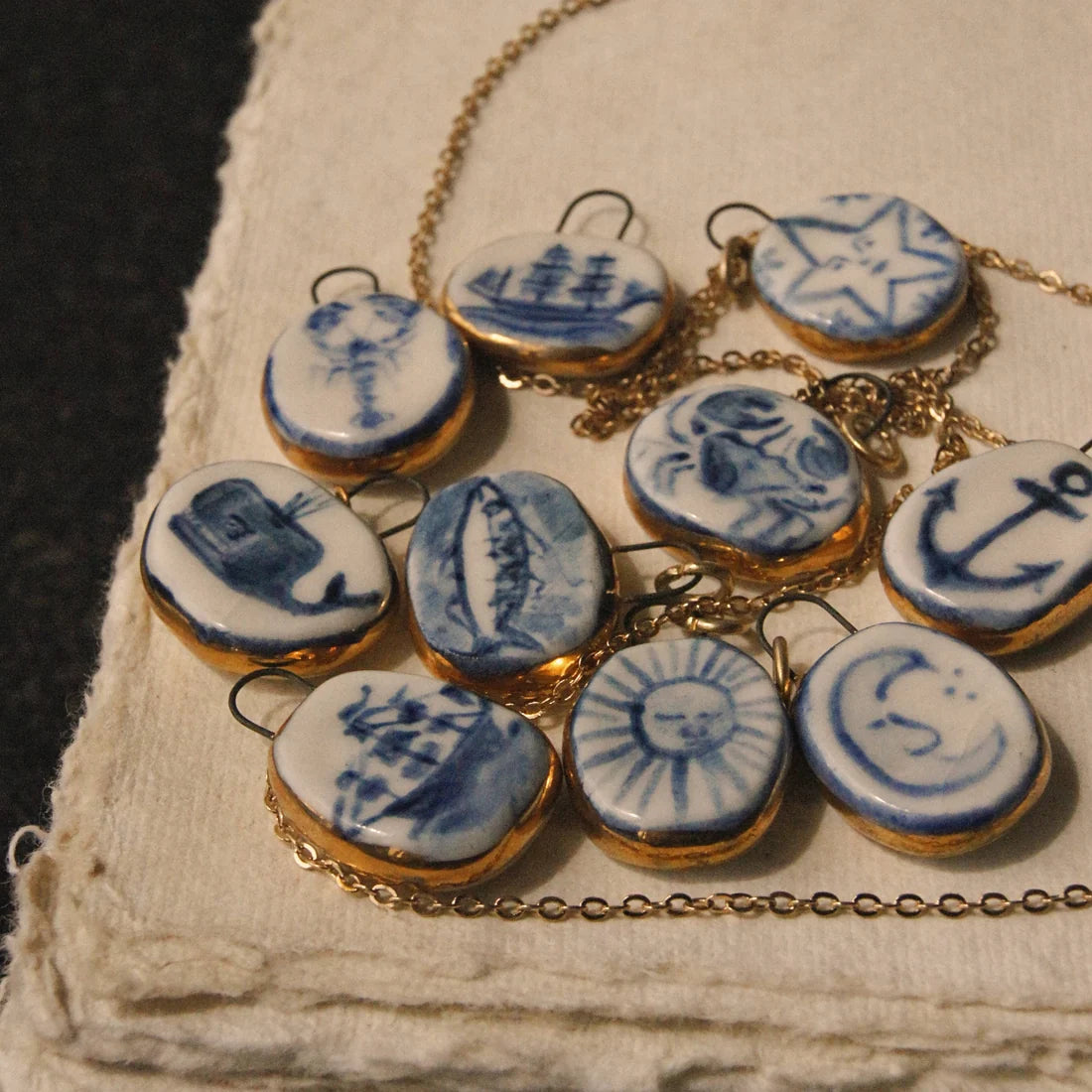 Porcelain and Gold Lustre Pendant - Sun