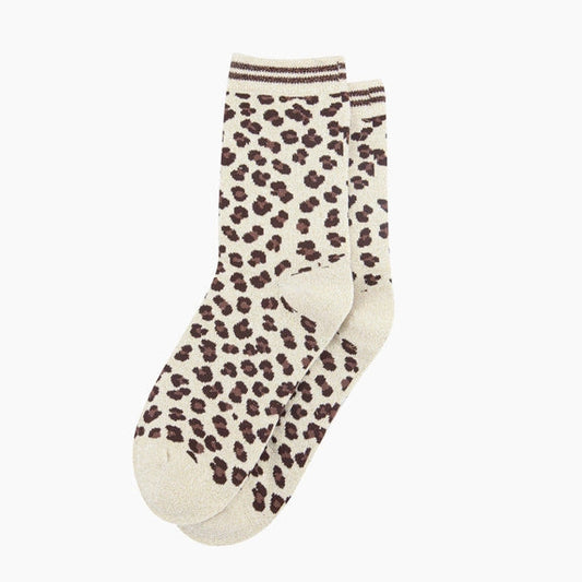 Cotton Blend Glitter Socks - Leopard