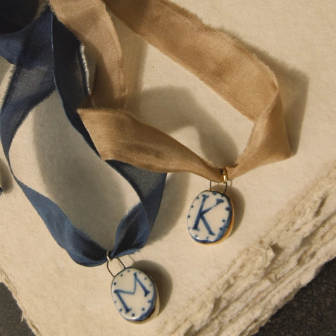 Porcelain and Gold Lustre Pendant - Initial