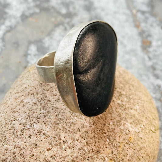 Sarah Drew Extra Large Eco Silver Ring - Cornish Slate