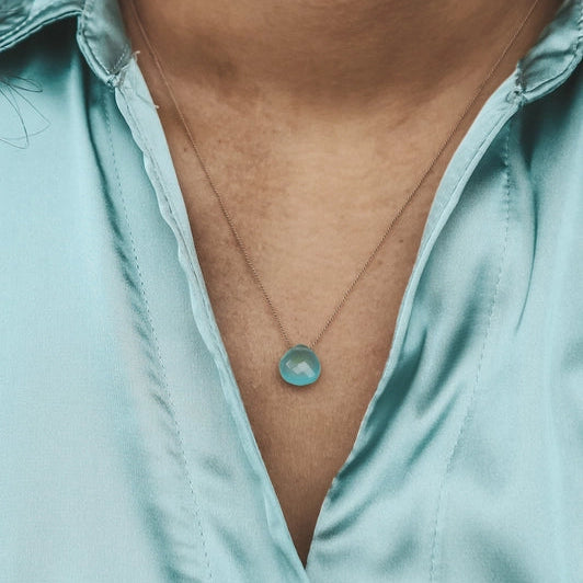 Silk Cord Birthstone Necklace - March Blue Chalcedony