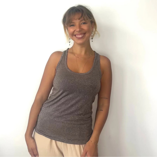 Faye Glitter Vest Top - Taupe